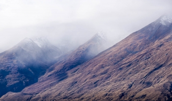 Fog shrouded mountains in New Zealand